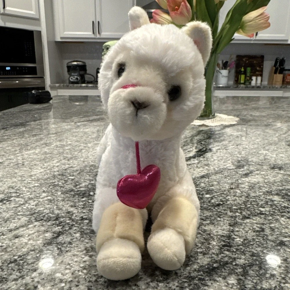 Aurora Mary Llama Plush White Stuffed Animal Pink Heart 14 Inch Clean And Soft